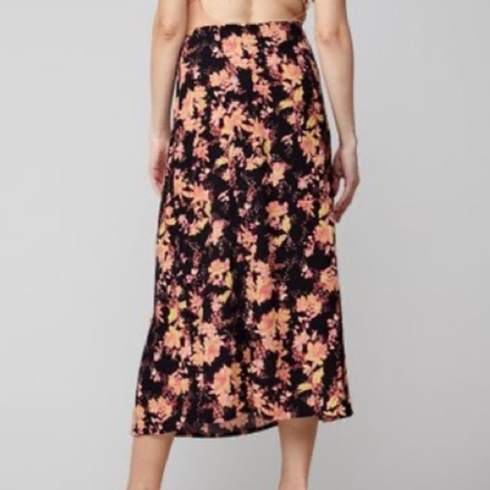 Free People Metro Love Midi Floral Skirt Pink Black Size 0